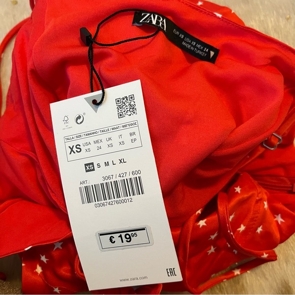 NWT Zara XS Red White Stars Lace Up Bodysuit - Picture 5 of 9